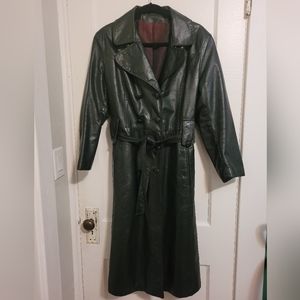 Long black leather trench coat